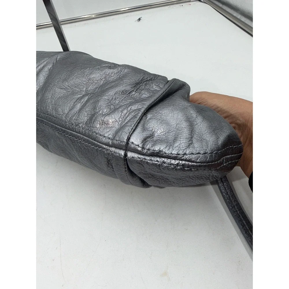 Banana Republic Metallic Pewter Grey Crinkled Leather Pleated Wristlet